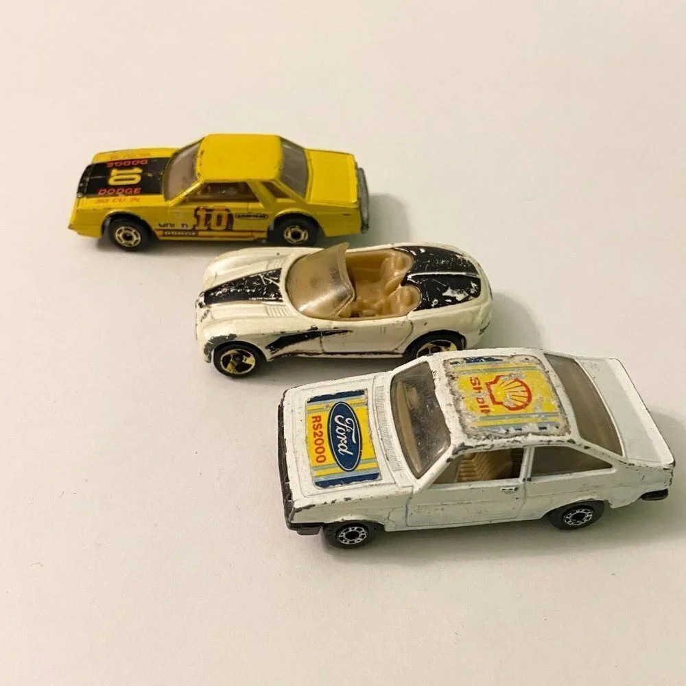 Vintage Hot Wheels Mirada Stocker Dodge and Matchbox Ford Escort Diecast Cars